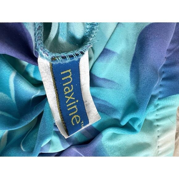 Maxine Womens Vintage Blue Tropical Floral Shirred Front One Piece Swimsuit 16 - Picture 14 of 14